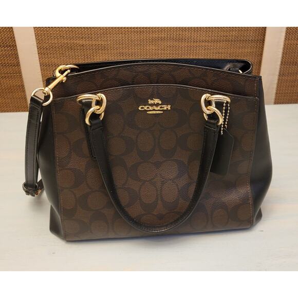 COACH Monogram Signature Brown and Black Bag Purse Satchel L1822-F39747 Women - Picture 12 of 16